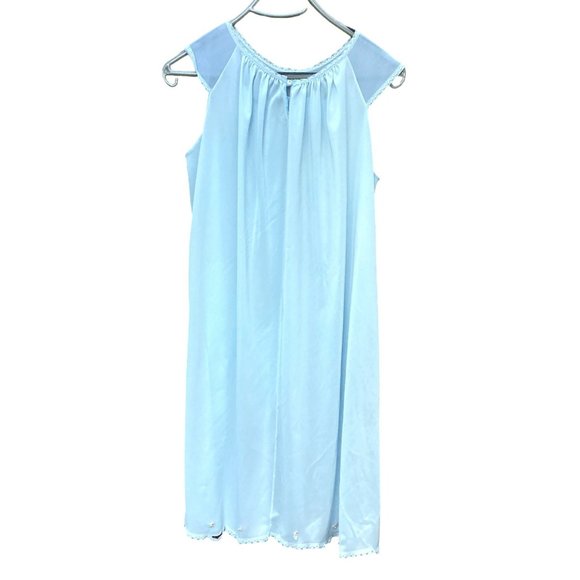 Vintage 1970s Sheer Blue Nightie Nightgown Lace Trim Attached flowers Sz M/L - Picture 2 of 5